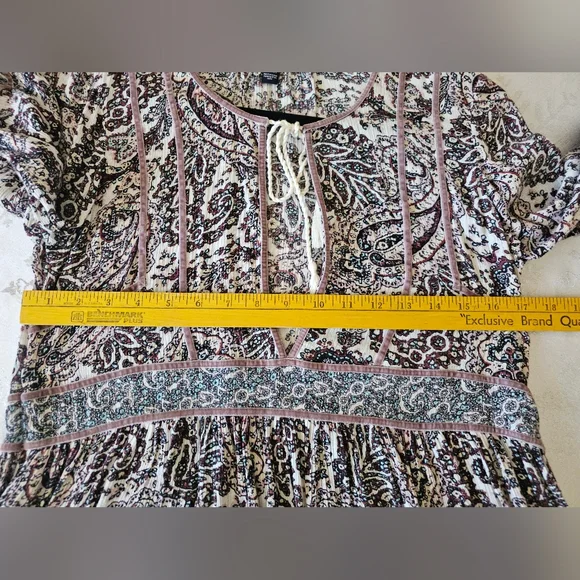 American Eagle Outfitters Boho Paisley Tie Front Blouse Top Peasant SZ M - Picture 4 of 11